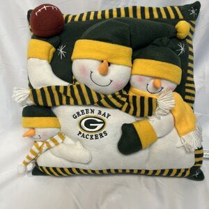 Green Bay Packers Pillow Snowman Family 16" x 16" NFL